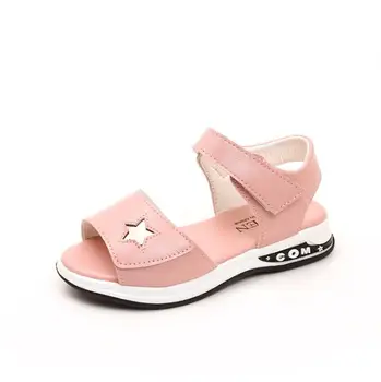 Cuero de la Pu Sandalias de Niñas de Verano Nueva Princesa Sandalias Con Estrella Niños antideslizante Zapatos de Playa Para Niña Talla 27 a 36