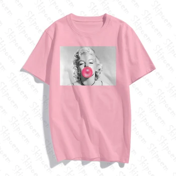 Marilyn Monroe Soplando Burbujas De La Camiseta De Las Mujeres Estética Vintage De Algodón De Colores Skipoem De Manga Corta De Verano Tops Camiseta Femme