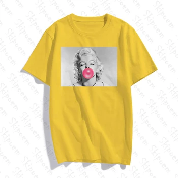 Marilyn Monroe Soplando Burbujas De La Camiseta De Las Mujeres Estética Vintage De Algodón De Colores Skipoem De Manga Corta De Verano Tops Camiseta Femme