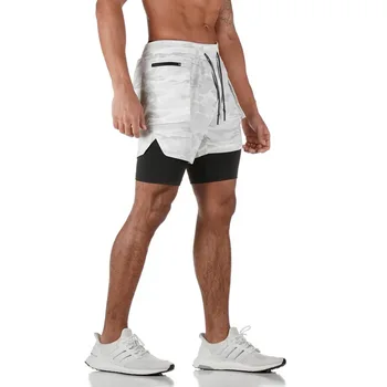 Nuevo Camuflaje para Hombre 2 en 1 de Pantalones Cortos de los Gimnasios de Fitness Culturismo Entrenamiento de secado Rápido pantalones Cortos de Playa Masculino de Verano bolsillo de los Pantalones