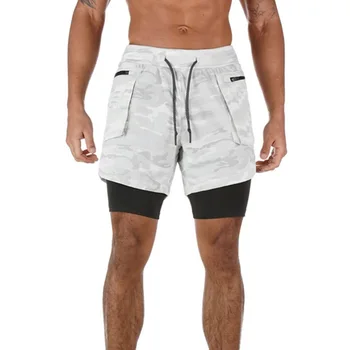 Nuevo Camuflaje para Hombre 2 en 1 de Pantalones Cortos de los Gimnasios de Fitness Culturismo Entrenamiento de secado Rápido pantalones Cortos de Playa Masculino de Verano bolsillo de los Pantalones