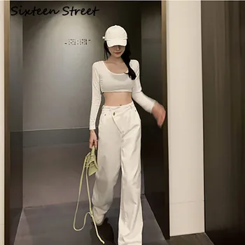 Blanco Holgados pantalones Vaqueros de las Mujeres de Moda Casual de la Pierna Recta del Dril de algodón Inferior Harajuku Novio de Cintura Alta Pantalones Largos 2020 coreano Y2K Otoño