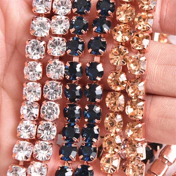 5yards/lote clara de cristal de gran tamaño 6 mm de oro Rosa de la base de diamante de imitación de la copa de la Cadena de Costura de ropa de estilo de belleza bricolaje accesorios