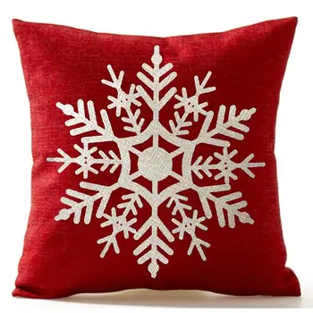 Hermoso Copo de nieve En Rojo Feliz Navidad Regalos de lino Tirar funda de Almohada Cojín de Cubierta de la Casa de la Oficina Sofá de la Sala de Coche Decorativ