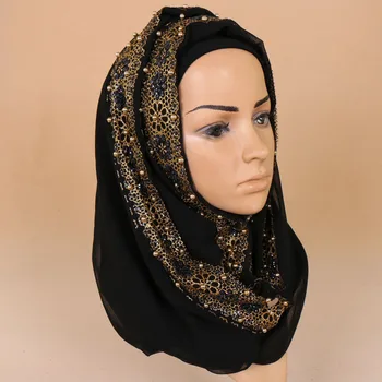 2020 Nuevo rhinestone hiyab chales de gasa de las mujeres musulmanas lleven velo islámico ropa hiyab femme musulman cabeza turbantes para mujer