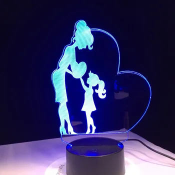 La mamá y la Hija, el Amor de Regalo 3D Lámpara de Luz de Noche LED con 7 Colores Cambian Madre Regalo de Vuelta A la Escuela de Acuerdo sobre el Presupuesto del Regalo de la Nave de la Gota