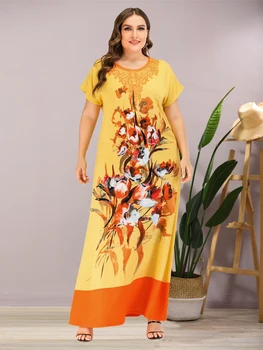 Print Étnico Sukienka Maxi Vestidos Más El Tamaño O El Cuello De Manga Corta Vestido Largo Amarillo De Verano De 2020 Gran Tamaño De Árabe Ropa De Mujer