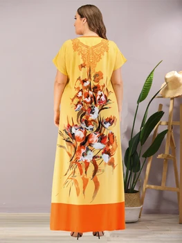 Print Étnico Sukienka Maxi Vestidos Más El Tamaño O El Cuello De Manga Corta Vestido Largo Amarillo De Verano De 2020 Gran Tamaño De Árabe Ropa De Mujer