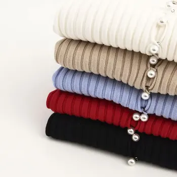 Cardigan negro kawaii recortada chaqueta de las mujeres de punto de cultivos suéter de estilo coreano de las mujeres suéteres lindo suéter de la perla de la vendimia Caída de 2019