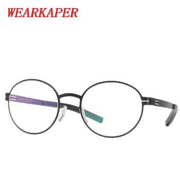 Titanio Retro Ronda IC No Diseño de tornillo Gafas de Marco Hombres Mujeres Óptico de Anteojos Recetados con el Claro Objetivo de oculos de grau