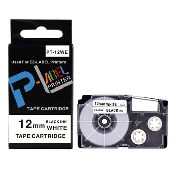 1 Pieza PUTY Etiqueta de Cinta de 12 mm XR-12WE Negro Sobre Blanco Compatible con Cinta adhesiva Para Casio KL-170 KL-60 Cinta de la Impresora PT-12WE