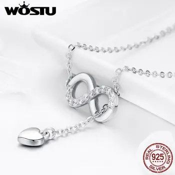 WOSTU Auténtica Plata de ley 925 Amor Infinito del Corazón Colgante de Collar De Mujer de Plata de la Joyería Amante Romántico Regalo FIN223