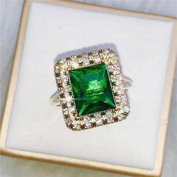 925 de Plata de Color Esmeralda Anillo de las Mujeres de color Verde Jade Anillos Turquesa Bizuteria de Lujo de la Boda de la piedra preciosa de la Joyería de los Anillos de Diamantes