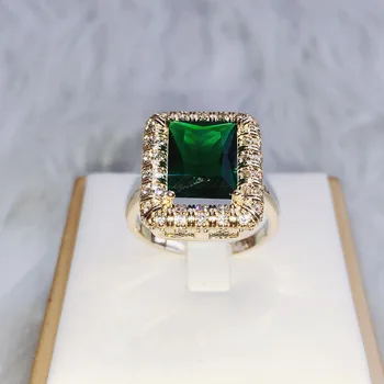 925 de Plata de Color Esmeralda Anillo de las Mujeres de color Verde Jade Anillos Turquesa Bizuteria de Lujo de la Boda de la piedra preciosa de la Joyería de los Anillos de Diamantes