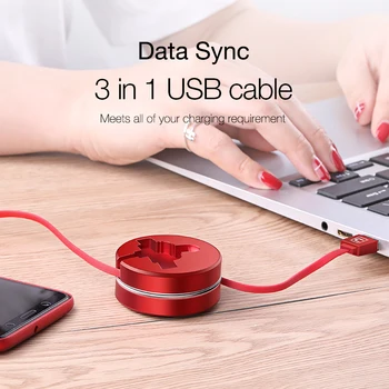 Cafele Retráctil de 3 en 1 Cable del USB para el iPhone XR Micro USB de Tipo C Cable de Huawei, Xiaomi Andriod Cable de Carga de Datos de Sincronización de 100cm