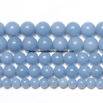 El Envío libre de Piedra Natural AA de calidad Azul Angelite Ronda Suelta Perlas 6 8 10 MM de selección de Tamaño de 15