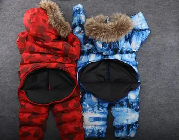 -30 Rusia invierno ropa de bebé de las niñas chaquetas espesar Abrigos de los Niños traje de nieve para niñas con capucha de los niños peleles niños prendas de vestir exteriores