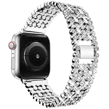 Bling del Diamante de la banda Para el Apple Watch 38 mm 42 mm 40 mm 44 mm pulsera de iWatch bandas de la Serie 6 SE 5 4 3 2 Acero Inoxidable correa de las Mujeres