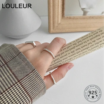 LouLeur Real S990 Plata Pura de la Muestra Anillos Minimalista Círculo Liso Anillo Redondo para mujeres Mujeres de Lujo de Plata de la Joyería Fina
