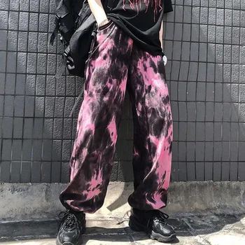 Harajuku Tie Dye Pantalones De Las Mujeres Impreso Casual Y Cool Punk Bolsillo Flojo De Pantalón Femenino Fondos Gótico Femenino De Hip Hop Goth Streetwear
