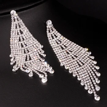 De lujo de diamantes de imitación de Cristal de Larga Borla Pendientes para las Mujeres Grandes de la Gota Cuelgan de la Boda de Novia de los Pendientes de la Boda Accesorios de la Joyería E1748
