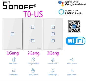 SONOFF T0US Wifi Smart Switch 1/2/3 Pandilla de Luz Interruptor de Pared Soporte de Voz/APP/Touch Control Funciona Con Alexa principal de Google IFTTT