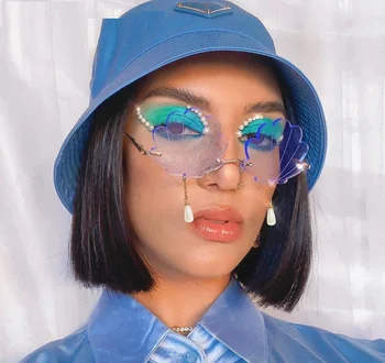Marca la Forma de la Concha de Gafas de sol de las Mujeres de Montura Con Colgante de Perlas Tonos Para las Mujeres de los años 90 Vintage de la Moda de las Gafas de sol Unisex UV400