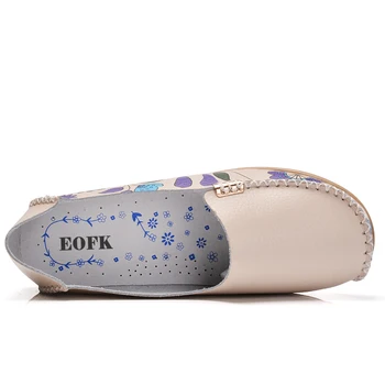 EOFK Mujeres Flats, Zapatos de Cuero Mujer Casual de la Mujer Mocasines Suave Deslizamiento sobre el Plano de los Zapatos de la Impresión Floral de las Mujeres, Además de Zapatos Talla 42