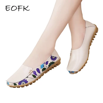 EOFK Mujeres Flats, Zapatos de Cuero Mujer Casual de la Mujer Mocasines Suave Deslizamiento sobre el Plano de los Zapatos de la Impresión Floral de las Mujeres, Además de Zapatos Talla 42
