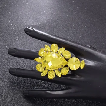 3pcs/set amarillo Brillante, aretes y anillos ajustables de conjuntos de diamantes de imitación de decoraciones para las mujeres, las niñas sistema de la joyería nupcial