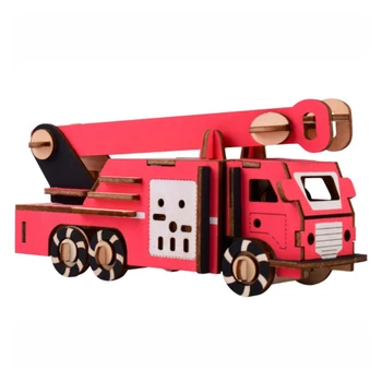 Puzzle 3D de BRICOLAJE Creativo 3D camión de Bomberos de Madera de la Construcción de modelos Kit de Juguete Hobby Regalo para los Niños Adultos P68