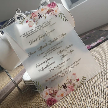 2018 gratis de diseño personalizado colorido de impresión de acrílico de la tarjeta de invitación de la boda de la tarjeta,flor de helado de acrílico con tarjeta de bolsillo de la envolvente