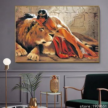 Algodón sin marco moderno de la India mujer sexy león impresiones de la lona pintura al óleo impreso en algodón hotel de arte de la pared de la decoración de las fotos