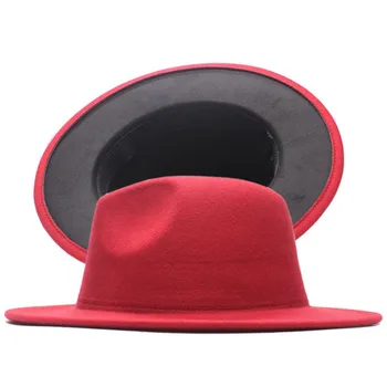 2020 Nuevo Unisex Camello Rojo Vino De Retazos De Fieltro De Jazz Hat Cap Hombres Mujeres Plana Borde De Lana Mezcla De Fedora Sombreros De Panamá Sombrero Sombrero De Época