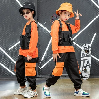 Los niños competiciones de Hip Hop Ropa Sudadera parte Superior de la Carga Pantalones Chaleco Bolsa para Niña Niño de Danza Jazz Trajes de Ropa de ropa de Calle