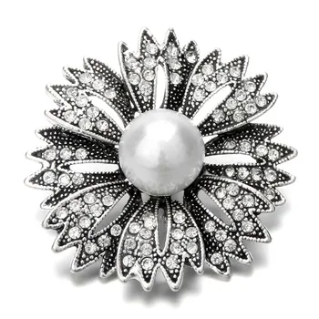 5PCS/LOT Snap Joyería de diamantes de imitación de Cristal de la Perla de la Flor de 18mm Snap Botones Gran Complemento para la Plata de Cuero Complemento de la Pulsera de la Joyería Botón