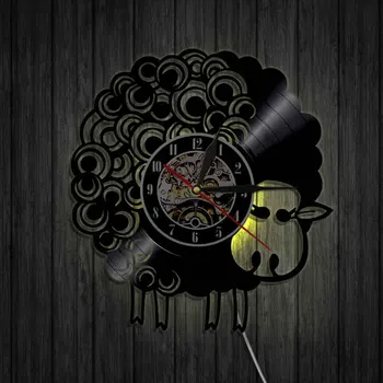 Ovejas Vivero Reloj Precioso Animal disco de Vinilo Reloj de Pared Creativos de Arte hechas a Mano de la Decoración del Reloj Con LED de colores de Retroiluminación