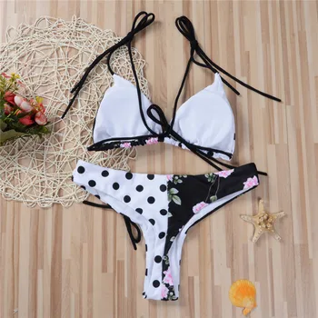 2020 Sexy Womens Bikini Set Vendaje Impresión De Punto De Push-Up Collar De Trajes De Baño Bajo La Cintura De Mujer Traje De Baño De Baño De La Playa Biquini Para Niña