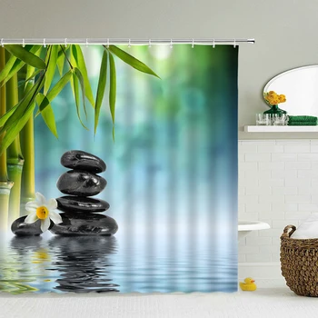 El Zen de la Cortina de Ducha cuarto de Baño Decoración en 3D de Bambú chorro de Agua de Bambú Verde de Buda Cortinas de Ducha Lavable Impermeable de la Pantalla