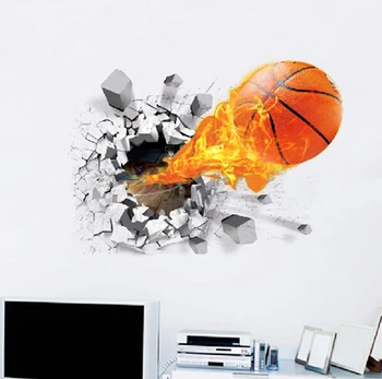Fuego creativo de Fútbol de Baloncesto a Través de la Decoración de La Pared Pegatinas de Pared para la Decoración del Hogar de Niños Dormitorio Sala de estar Decoración