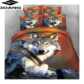 GOANG nuevo doble juego de cama de lujo de Euros de ropa, textiles para el hogar funda de edredón de 240/220 y fundas de almohada animal Lobo de impresión