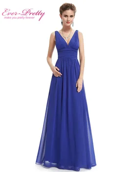 Vestidos de fiesta 2020 Bonita EP09016 de Gasa vestido de Ocasión Especial Vestidos de Cuello V Elegante Azul Real Vestidos Largos Vestidos de fiesta de 2020