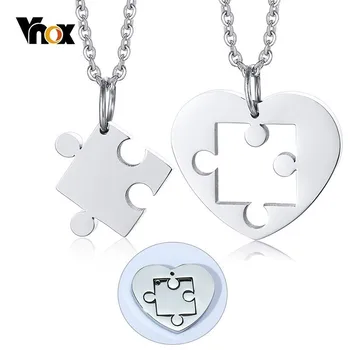 Vnox 2 pcs/ Set Corazón de Puzzle Colgantes para las Mujeres que los Hombres Nunca se Desvanecen de Acero Inoxidable Par de Collares Regalo de Aniversario