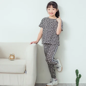 Conjunto de chicas Ropa de Verano de 2020 de la impresión del Leopardo de las Niñas Ropa Camiseta Niños T+Leggings 2PCS Trajes Para Niñas Ropa 8 10 12 14 16Years