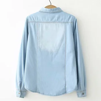 2019 Nueva Caliente de las Mujeres del Dril de algodón Camisas Con forro Polar en el Interior de las Niñas de la Moda Nueva de Todos-partido de Vaquero Térmica Blusa Espesar Outwear SY1831