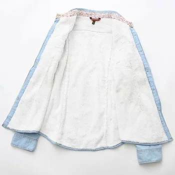 2019 Nueva Caliente de las Mujeres del Dril de algodón Camisas Con forro Polar en el Interior de las Niñas de la Moda Nueva de Todos-partido de Vaquero Térmica Blusa Espesar Outwear SY1831