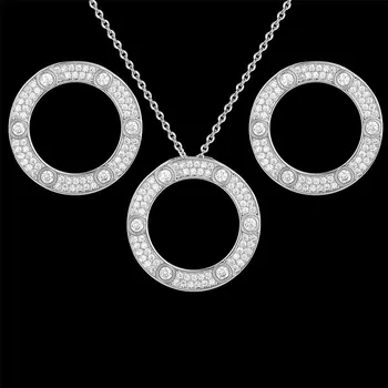 Lanruisha Geométrica collar y del Pendiente de la Joyería Conjunto con circón incrustaciones de ronda pendientes para la boda de la joyería de la moda mejor regalo