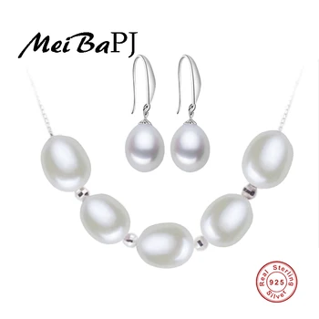 [MeiBaPJ]naturales de Alta calidad collar de perlas conjunto con 925 astilla de perlas para las mujeres 4 colores astilla esterlina de la joyería con caja de regalo