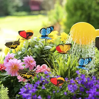 25Pcs 3D a color de la Capa Doble de la Mariposa En Palos Patio de su Casa Césped Maceta de la Planta Jardín de la Decoración Ornamento de BRICOLAJE Césped de Artesanía