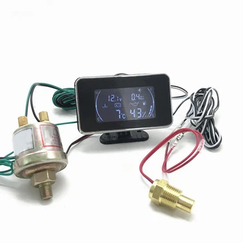 4in1 LCD Digital de Coches Medidor de Aceite de Tensión de Presión de Combustible temperatura del Agua Presión de Aceite Medidor de Combustible Medidor Multifunción de Piezas de Repuesto